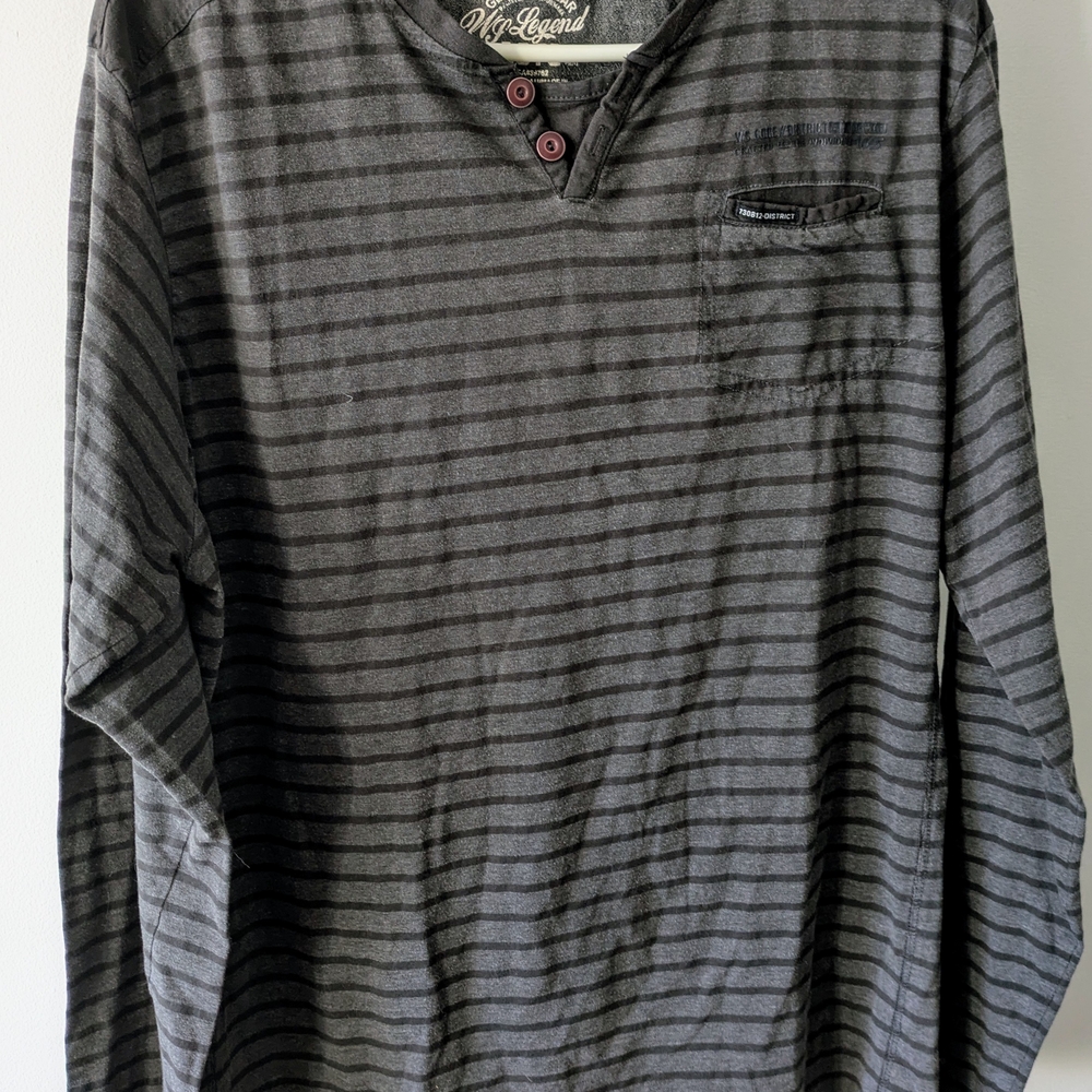 6 For $20 Men's Striped Gray Long Sleeve Tee